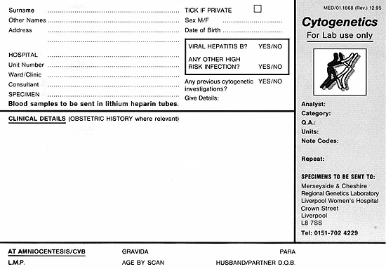Cytogenetics request form